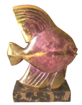 céramique craquelé représentant un poisson P- Leblanc . XX siècle .