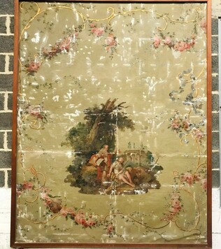 Grand panneau décoratif peint d'une scène a l'antique XIX siècle