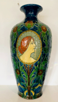 Grand vase Art Déco en céramique polychrome (Keramis?) XX siècle
