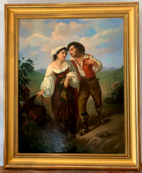 Huile sur toile encadrée Couple de personnage XIX siècle