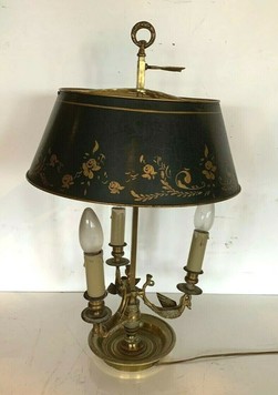 Lampe bouillotte en bronze et tôle polychrome Lampe de table XX siècle