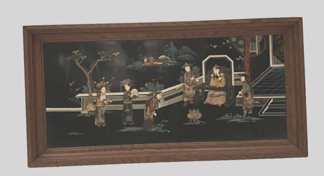 panneau décoratif scène de campagne chinoise avec incrustations . XX siècle .