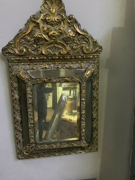 Renaissance style embossed copper mirror 