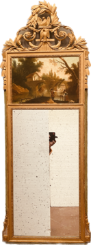 trumeau Louis XVI patine à l'antique décor peinture paysage animé . XIX siècle .