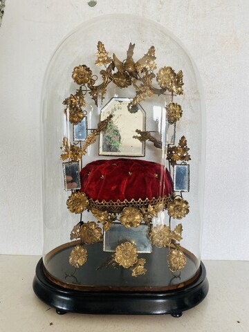 Ancien globe de Mariée complet Verre et Bois . XIX siècle .