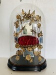 Ancien globe de Mariée complet Verre et Bois . XIX siècle .