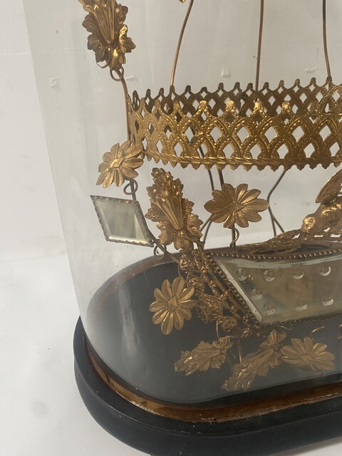 Ancien globe de Mariée complet Verre et Bois . XIX siècle .