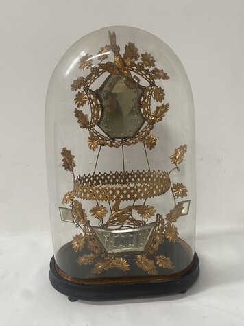 Ancien globe de Mariée complet Verre et Bois . XIX siècle .