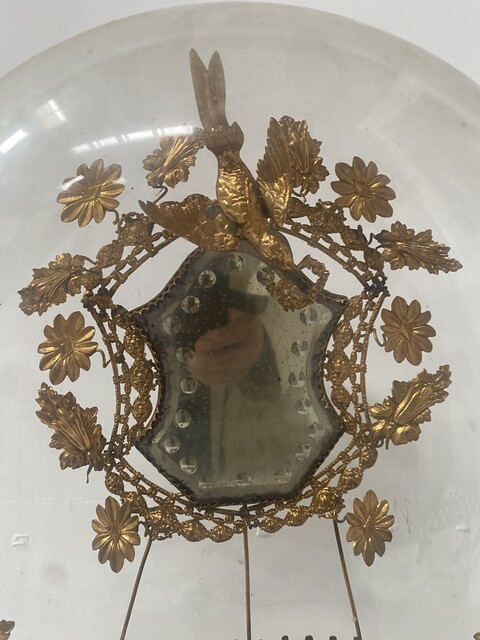 Ancien globe de Mariée complet Verre et Bois . XIX siècle .