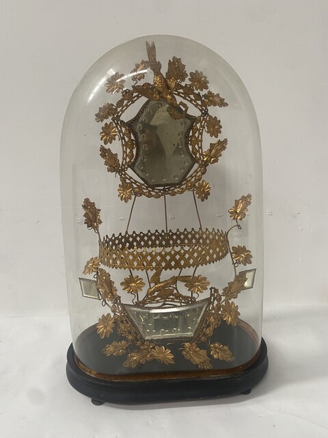 Ancien globe de Mariée complet Verre et Bois . XIX siècle .