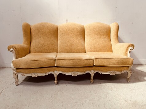 Banquette de style Louis XV bois hêtre patin à l'antique à cousins . XIX siècle.