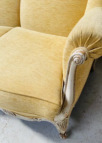 Banquette de style Louis XV bois hêtre patin à l'antique à cousins . XIX siècle.