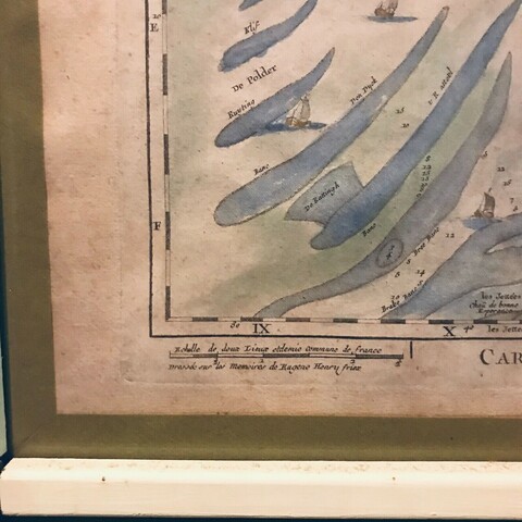 Carte en gravure réhaussée de la mer du Nord et des environs d'Ostende XX siècle