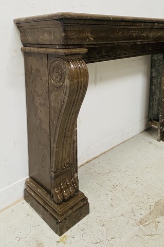 Cheminée époque Napoléon III a pieds griffes en marbre moucheté . XIX siècle .