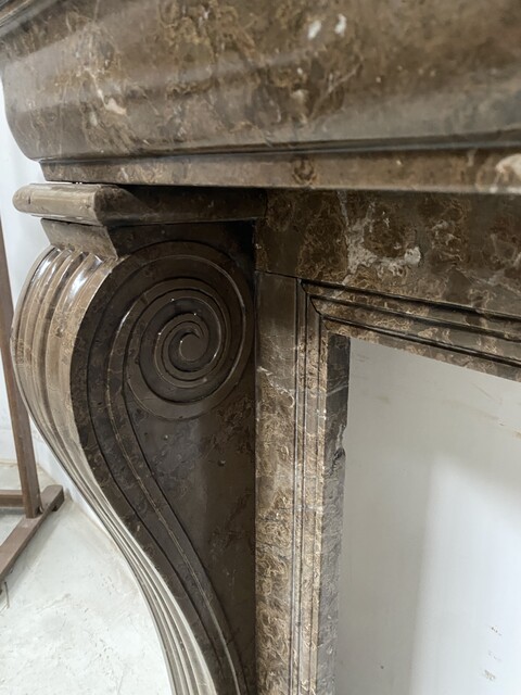 Cheminée époque Napoléon III a pieds griffes en marbre moucheté . XIX siècle .