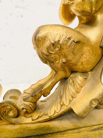 chenets au faunes en bronze finement ciselé trace de dorure . XIX siècle .
