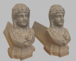 chenets en fonte de fer décor buste de femmes marque terre P.B . XIX siècle .