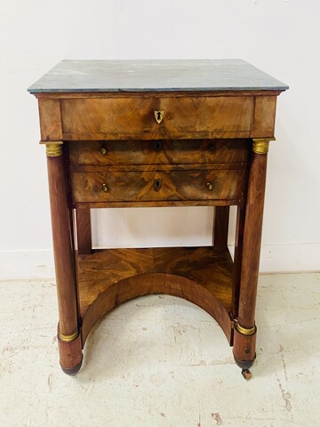 chevet coiffeuse époque empire en placage d'acajou dessus marbre . XIX siècle .
