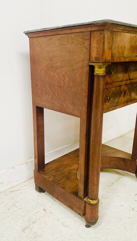 chevet coiffeuse époque empire en placage d'acajou dessus marbre . XIX siècle .
