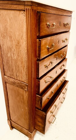 chiffonnier Louis XVI en noyer massif dessus marbre blanc . XIX siècle .