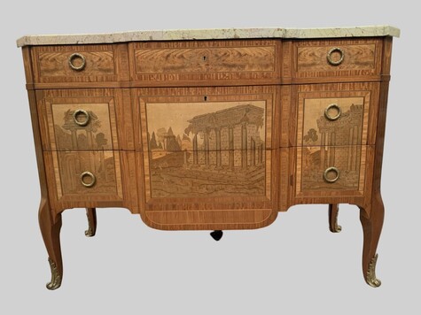 Commode a ressaut central en bois d'amarante et bois de rose XX siècle