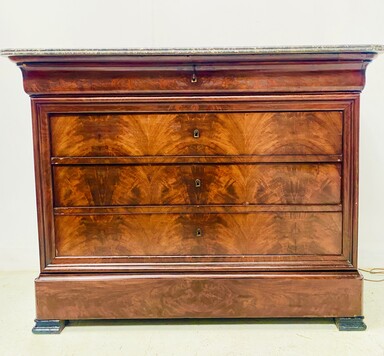 commode secrétaire époque Napoléon III en acajou dessus marbre . XIX siècle .