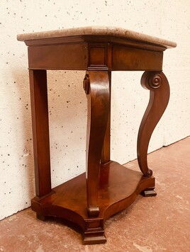 console en acajou tiroir en façade dessus marbre brèche . XIX siècle .