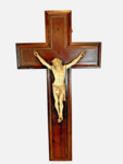 Crucifix en bois naturel patiné Objet de dévotion . XX siècle .