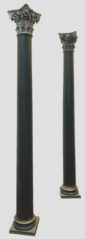 deux colonnes en sapin patine noir chapeau corinthien en stuc . XX siècle .