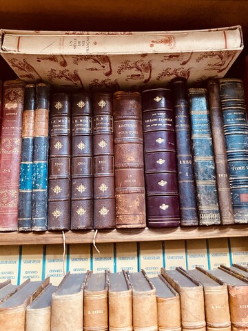 ensemble d'une bibliothèque de libres   reliure cuir et autres    . XX siècle.