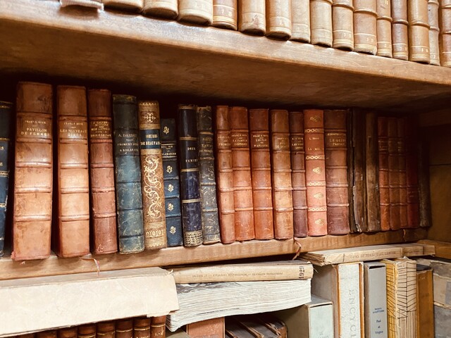 ensemble d'une bibliothèque de libres   reliure cuir et autres    . XX siècle.