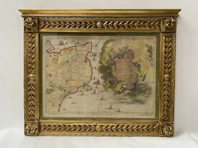 gravure rehaussé thème partis des cotes de l'Angleterre . XIX siècle .