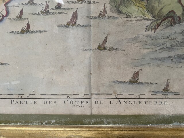 gravure rehaussé thème partis des cotes de l'Angleterre . XIX siècle .