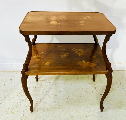 guéridon deux plateaux marqueterie art nouveau école de Nancy . XX siècle .