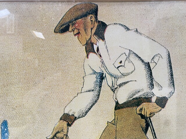 lithographie art déco thème la leçon de golf sous verre . XX siècle .