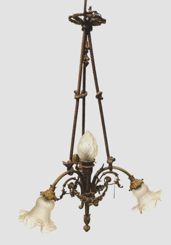 lustre style louis XV trois bras de lumières et tulipe flamme . XX siècle .