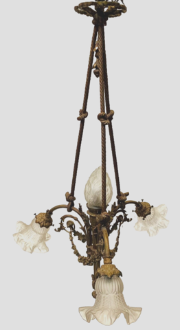 lustre style louis XV trois bras de lumières et tulipe flamme . XX siècle .