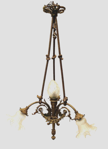 lustre style louis XV trois bras de lumières et tulipe flamme . XX siècle .