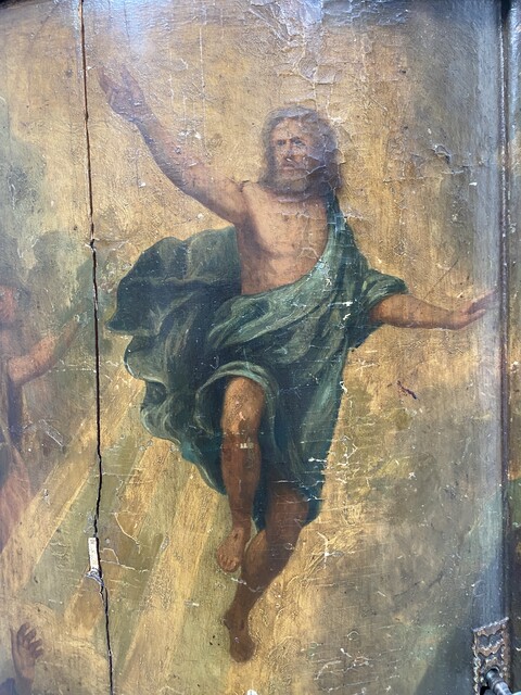 Meuble d'angle arrondie à décor d'une peinture religieuse base bois .XIX siècle.