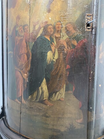 Meuble d'angle arrondie à décor d'une peinture religieuse base bois .XIX siècle.