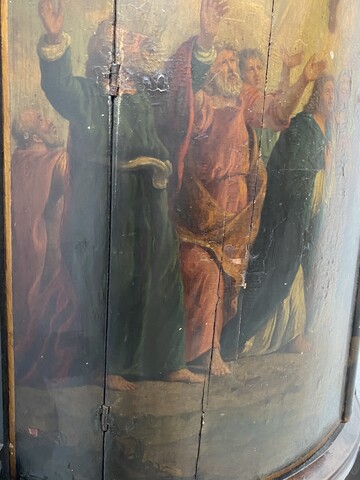 Meuble d'angle arrondie à décor d'une peinture religieuse base bois .XIX siècle.