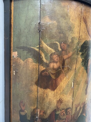 Meuble d'angle arrondie à décor d'une peinture religieuse base bois .XIX siècle.