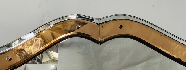 miroir à parclose circa1950 verre teinté décor de pointe en verre . XX siècle .