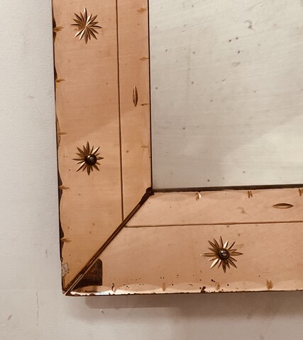 miroir à parclose circa1950 verre teinté décor de pointe en verre . XX siècle .