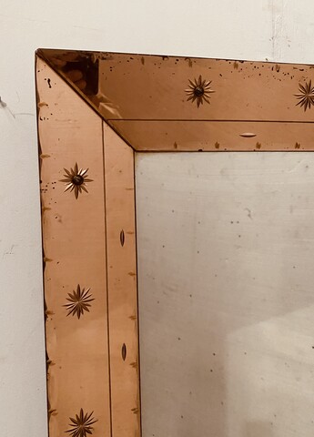 miroir à parclose circa1950 verre teinté décor de pointe en verre . XX siècle .