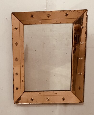 miroir à parclose circa1950 verre teinté décor de pointe en verre . XX siècle .