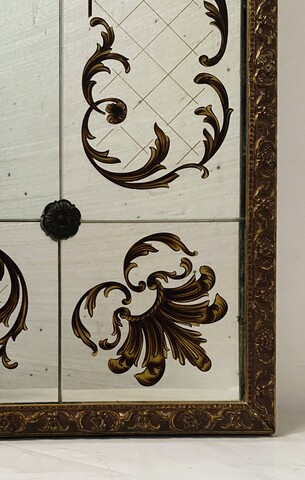 miroir circa1950 verre églomisé décor antique cadre stuc doré . XX siècle .