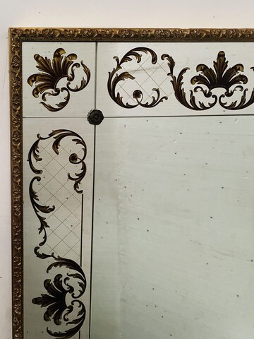 miroir circa1950 verre églomisé décor antique cadre stuc doré . XX siècle .