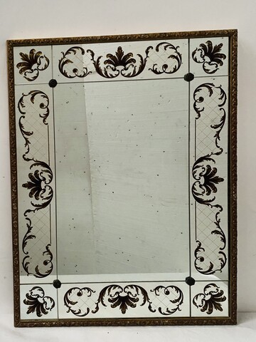 miroir circa1950 verre églomisé décor antique cadre stuc doré . XX siècle .