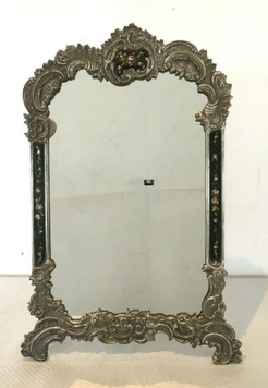 Miroir de table de style Louis XV Cadre en bronze argenté Peinture florale